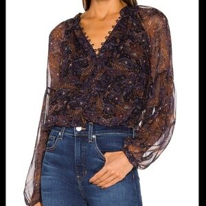 Veronica Beard Jayce Silk Bird Paisley Flowy Blouse
